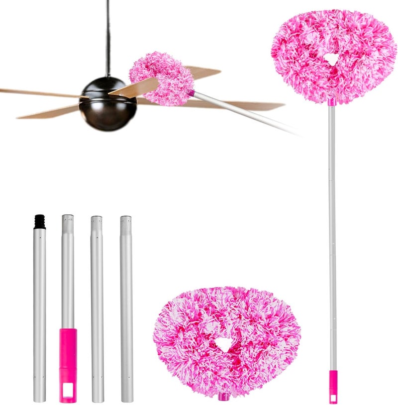 Heonay Ceiling Fan Cleaner Duster Reusable Microfiber Ceiling Fan Blade Cleaner Removable Duster with Extension Pole Adjusts 13 to 49.7 Inch for Cleaning Walls Furniture Door Window Top (Rosy White) - Image 1